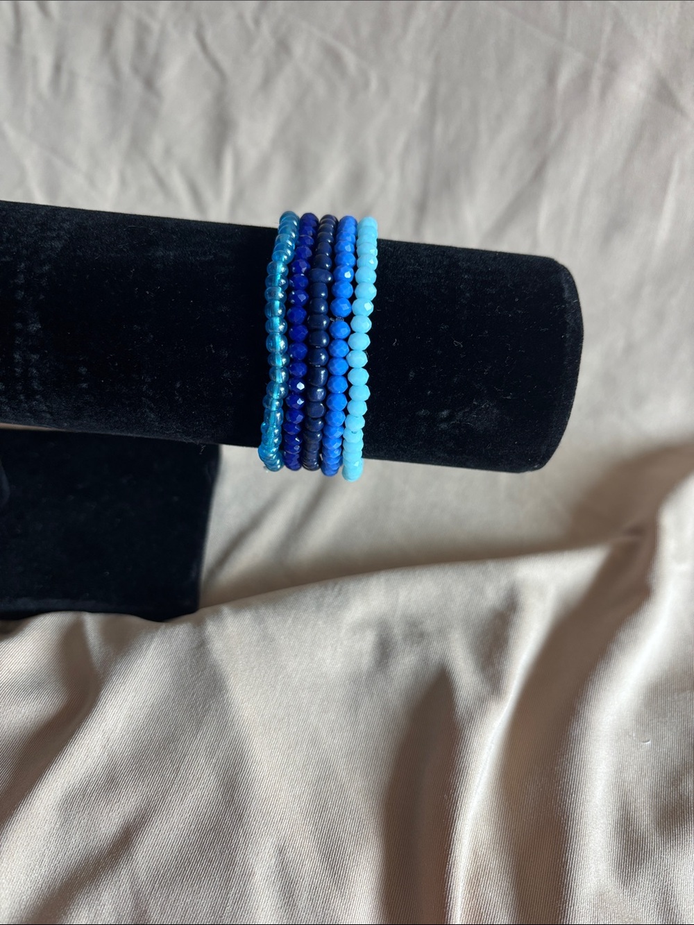 Handmade Blue Beaded Stretch stack Bracelets